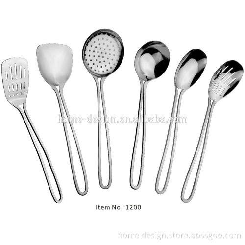 6pcs set stainless steel kitchenware set with hollow handle including utensils turner/skimmer/soup ladle/serving spoon/strainer